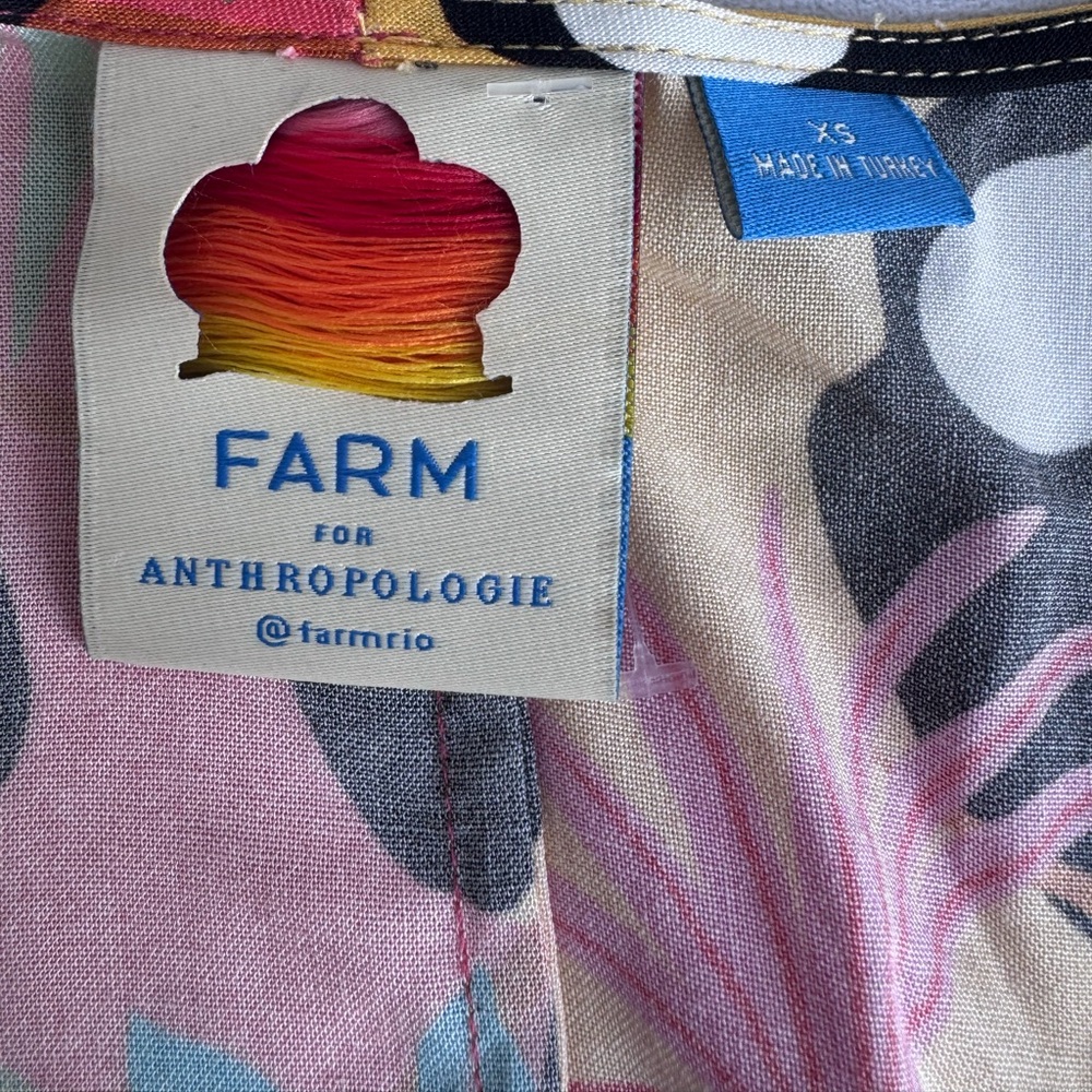 Anthropologie‎ Farm Rio Top Toucan Wrap balloon pull sleeve XS oversized bright - Picture 4 of 11